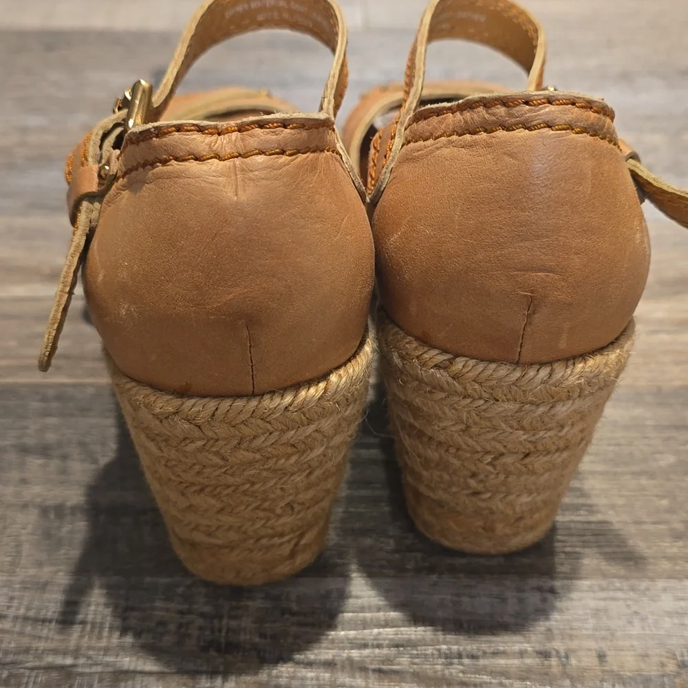 Apepazza Tan Suede‎ Espadrilles Leather Wedge Sandals Size 8.5